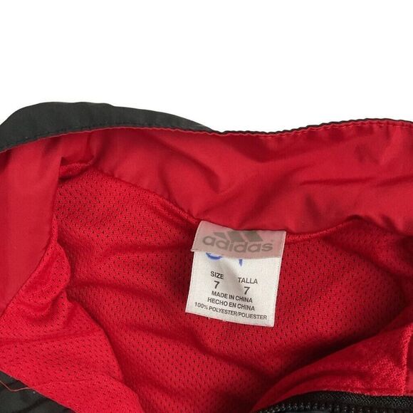 Adidas Full Zip Track Jacket Boys Size 7 Black & Red - Picture 4 of 8